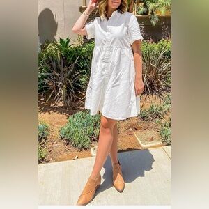 Denim White Button Up Baby Doll Dress